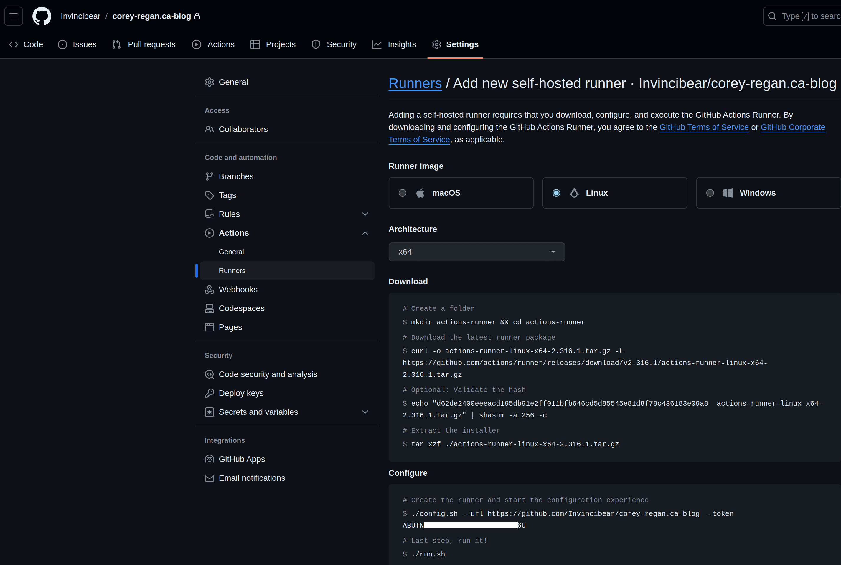 GitHub instructions to install a new self-hosted runner
